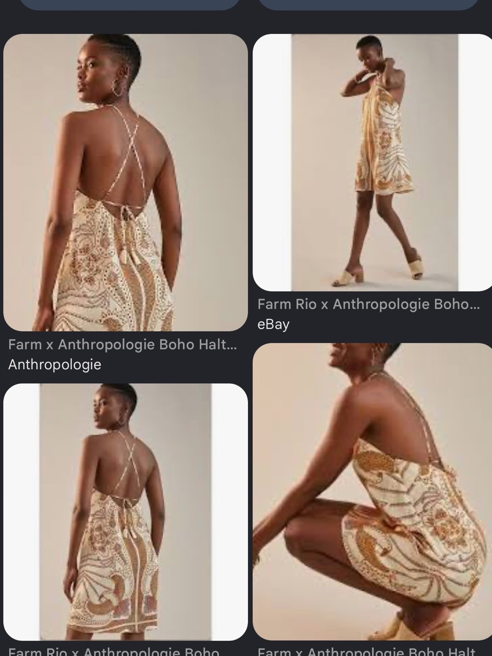 FARM Rio White & Gold Floral Backless Tie Dress